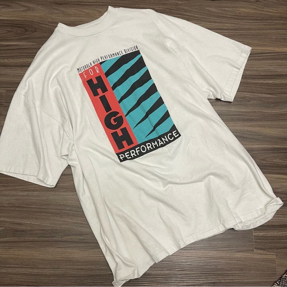 Vintage Motorola high performance team graphic retro themed logo tech shirt XXL